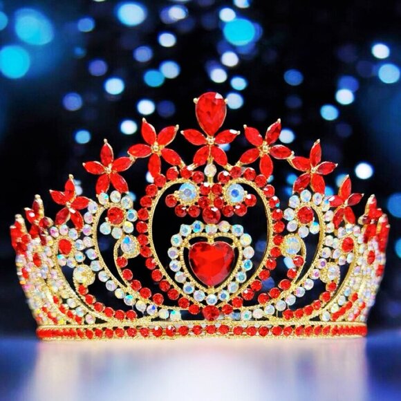 Crystal heart tiara, Gold tiara, Red stone tiara, Bridal tiara, Birthday crown main image 8